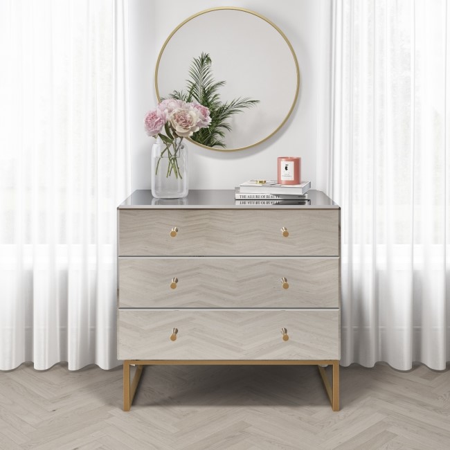 GRADE A1 - Lola Mirrored 3 Drawer Chest of Drawers with Rose Gold Legs