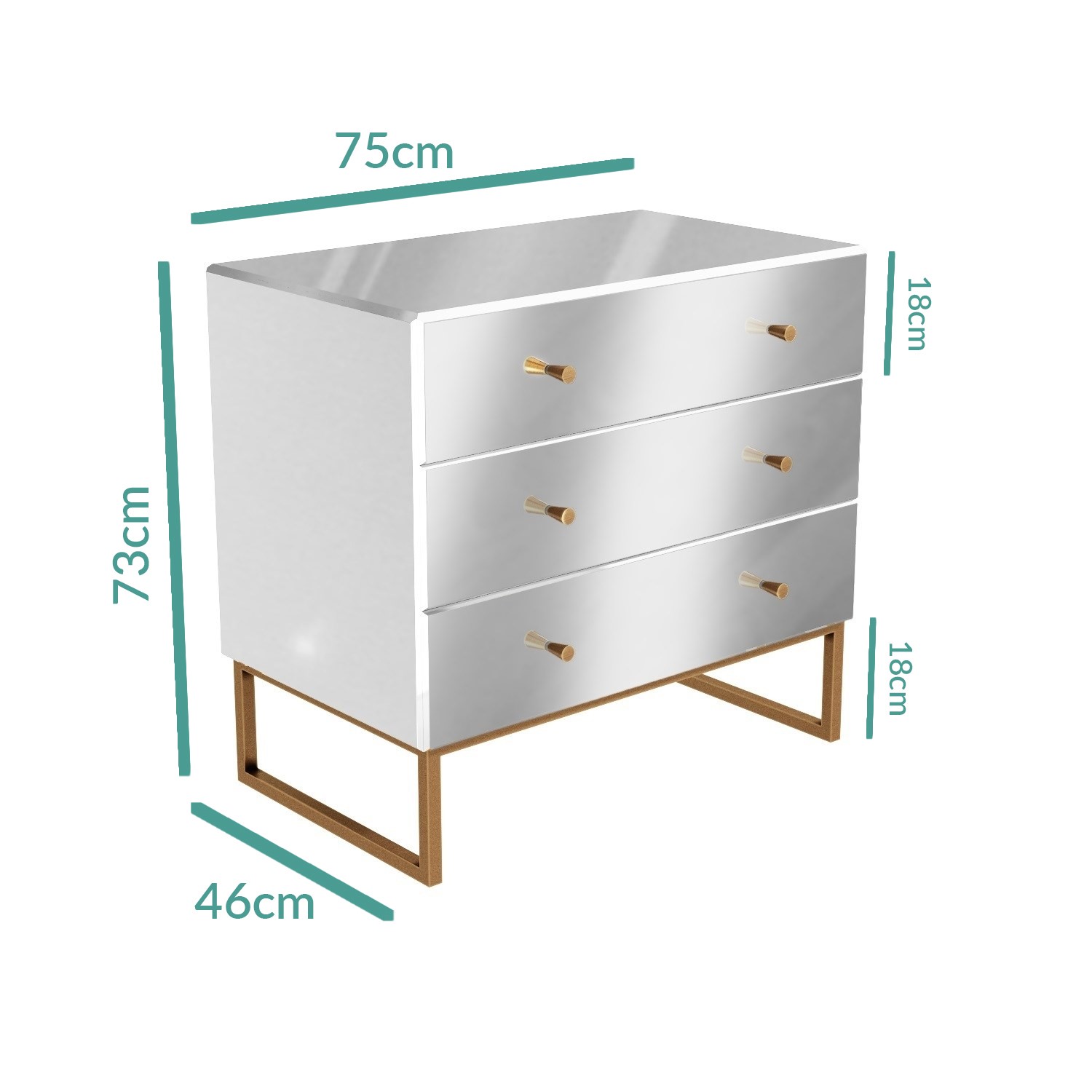 Read more about Mirrored 3 drawer chest of drawers with rose gold legs lola