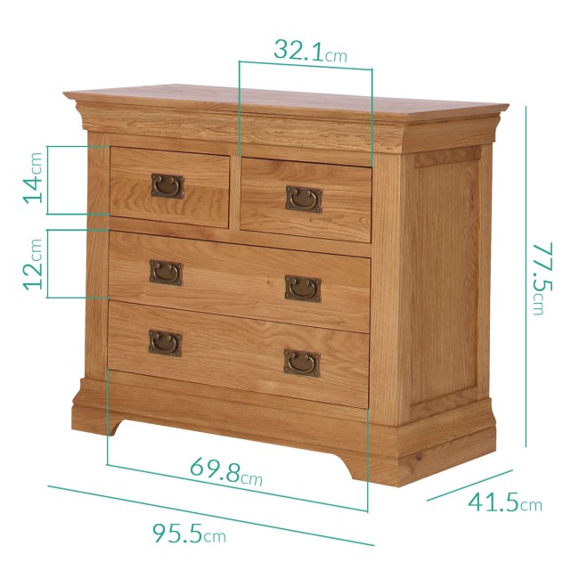 Loire Oak Farmhouse 2+2 Drawer Chest of Drawers