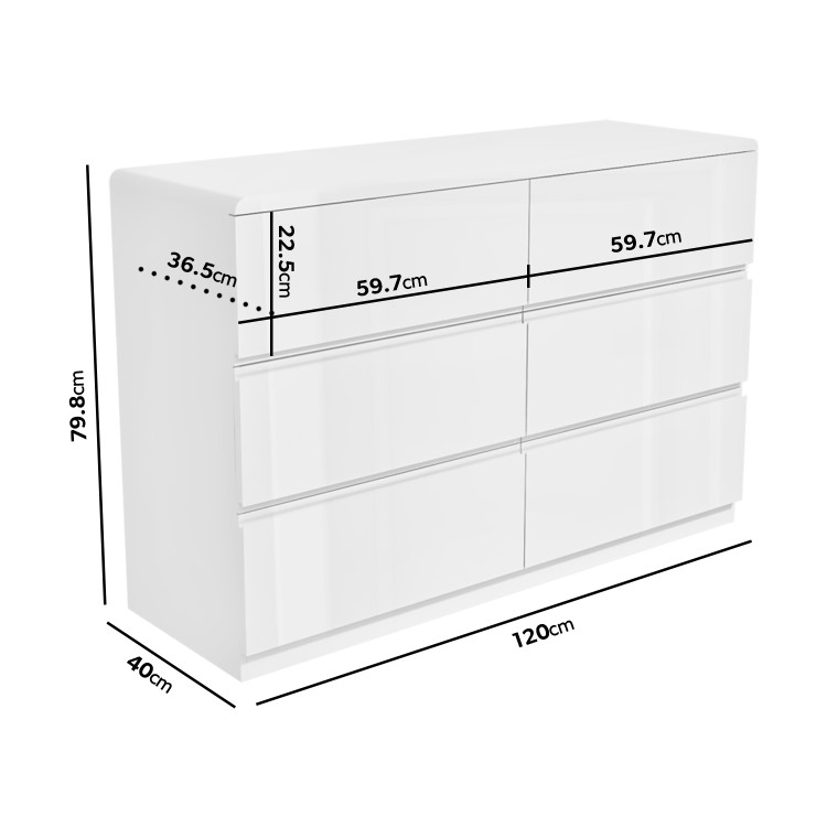 GRADE A1 - White Gloss 6 Drawer Wide Chest of Drawers - Lyra