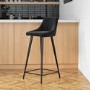 GRADE A1 - Charcoal Grey Velvet Bar Stool with Black Legs - Macie