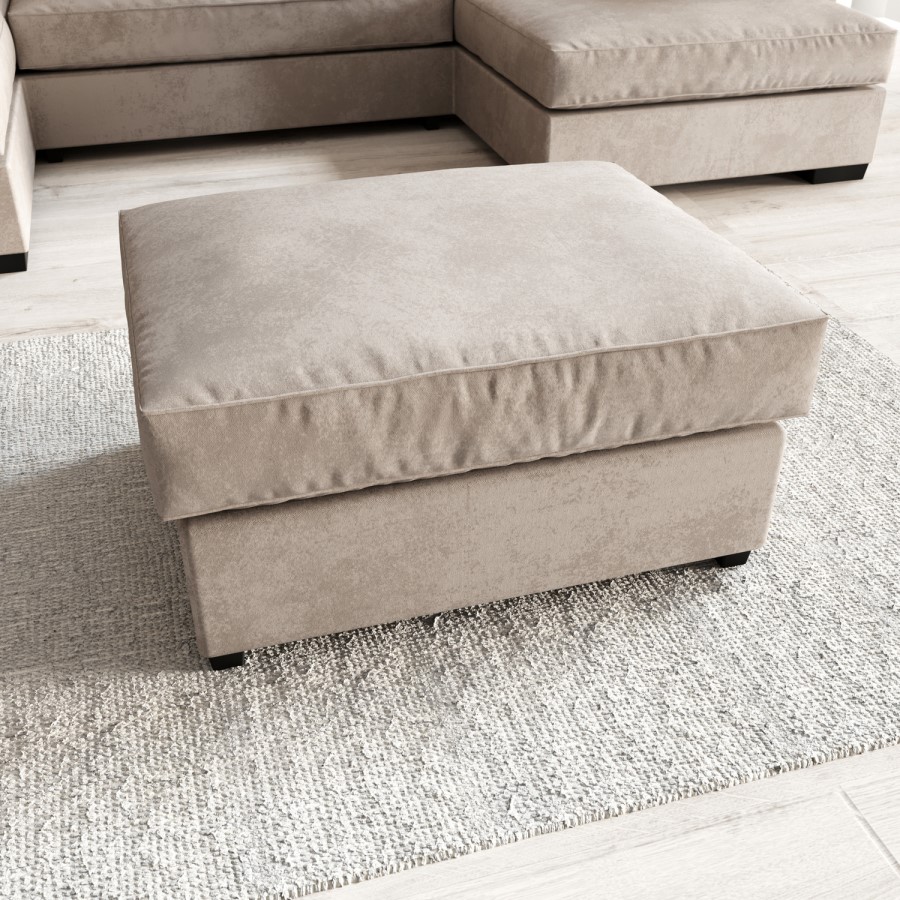 Large Beige Woven Fabric Footstool - Madison