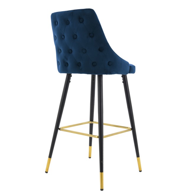 GRADE A2 - Navy Blue Velvet Bar Stool with Button Back & Black Legs - Maddy