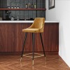 GRADE A1 - Yellow Velvet Bar Stool with Button Back &amp; Black Legs - Maddy