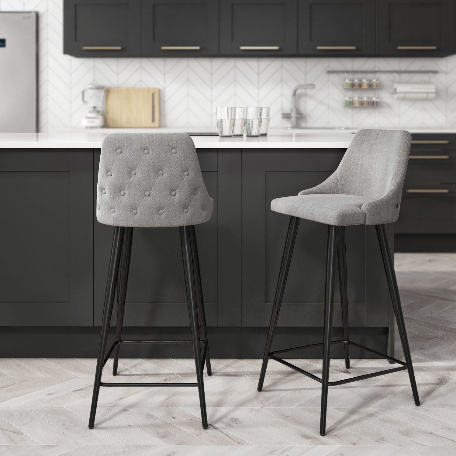 GRADE A1 - Grey Fabric Bar Stool with Back - 79 cm - Maddy - Furniture123