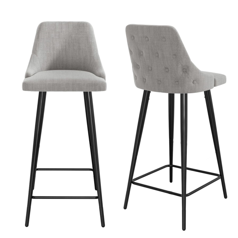 GRADE A1 - Grey Fabric Bar Stool with Back - 79 cm - Maddy