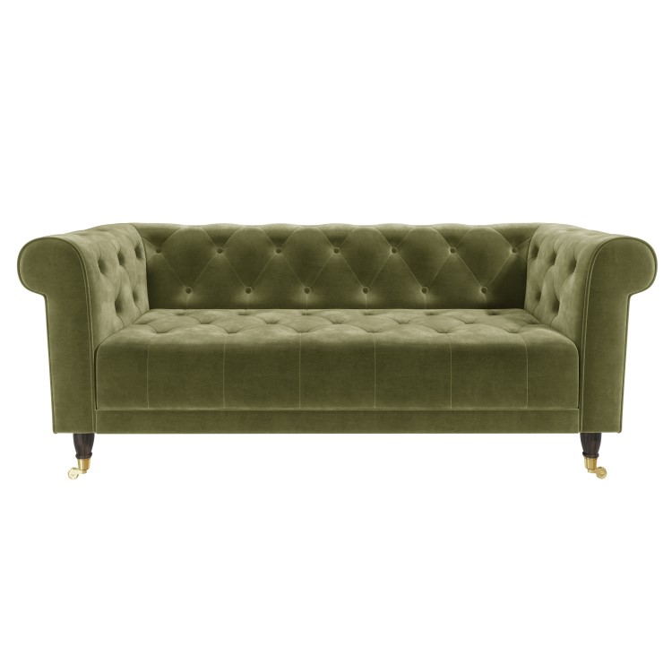 Olive Green Velvet Chesterfield 3 Seater Sofa - Ophelia