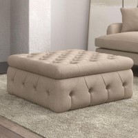 GRADE A1 - Large Beige Fabric Storage Footstool - Payton