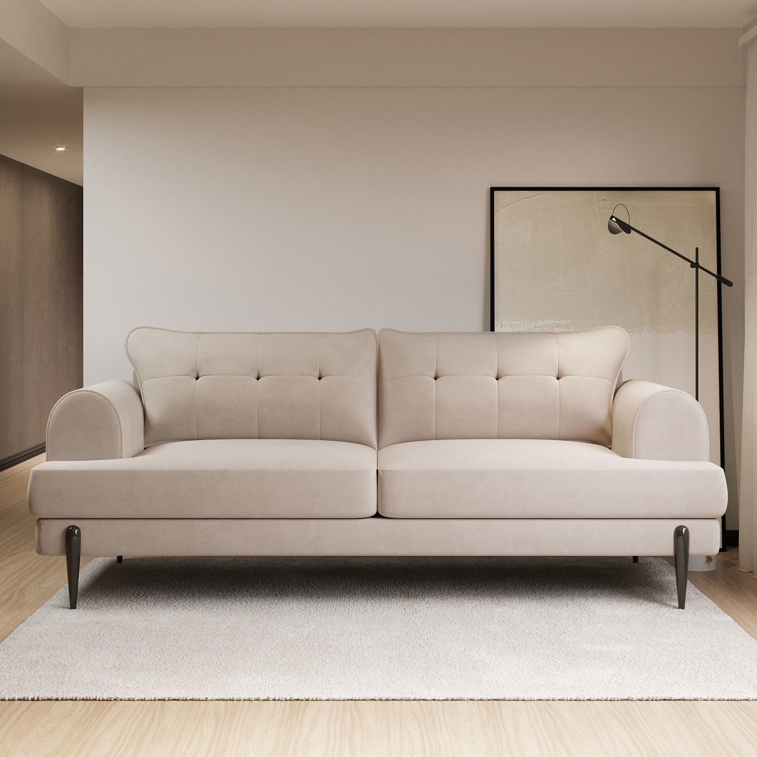 3 Seater Sofa and Armchair Set in Beige Fabric - Rosie - Furniture123
