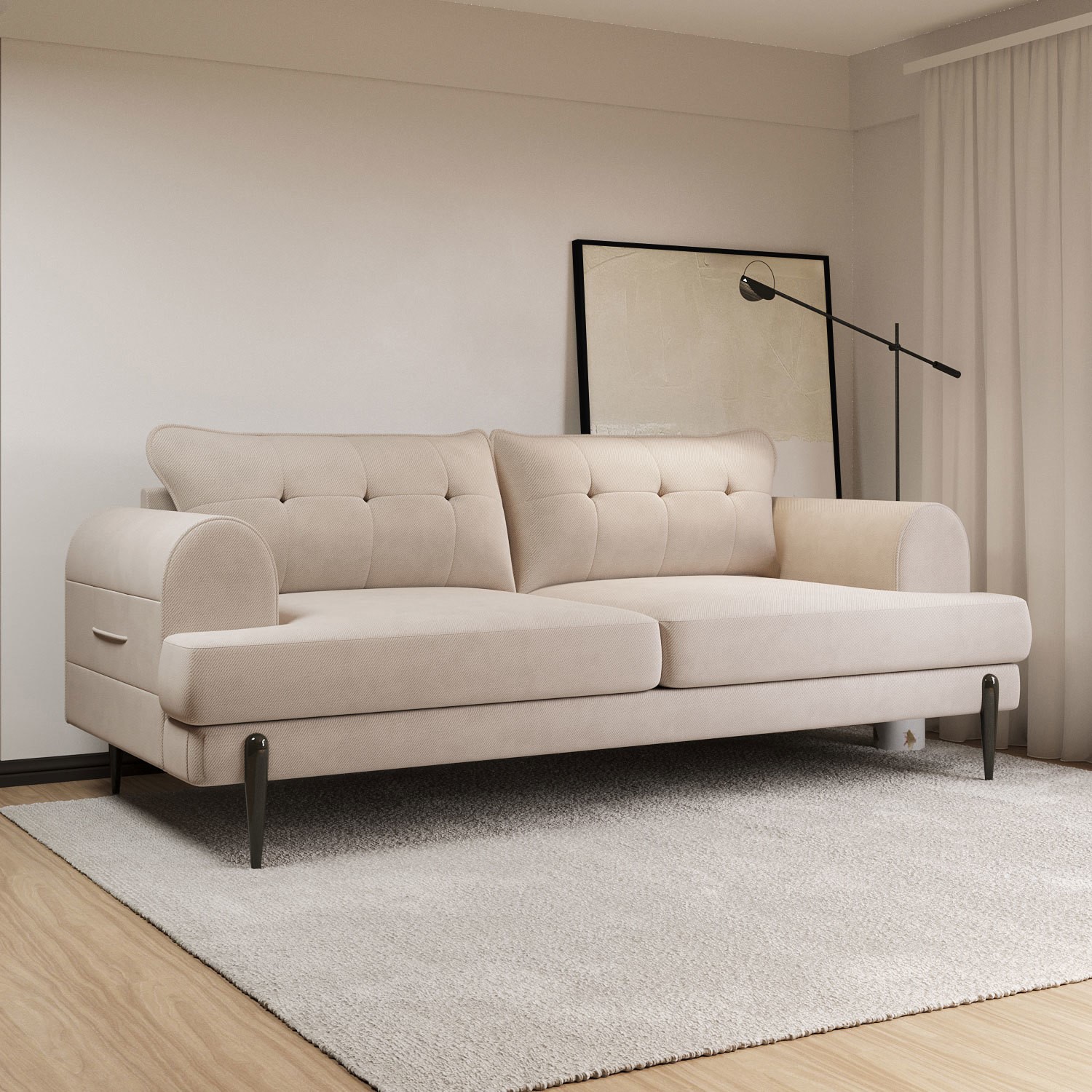Beige Fabric 3 Seater Sofa - Rosie - Furniture123