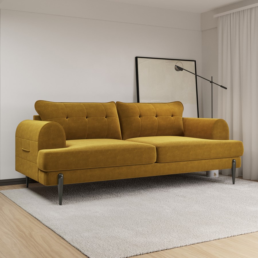 ALMOST PERFECT - Mustard Velvet 3 Seater Sofa - Rosie