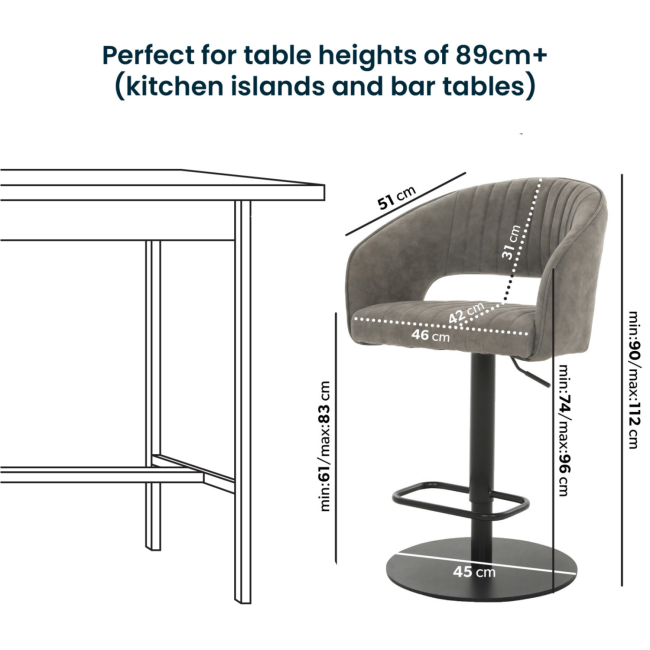 ONLY OPENED - Grey Faux Leather Adjustable Bar Stool with Back - Runa