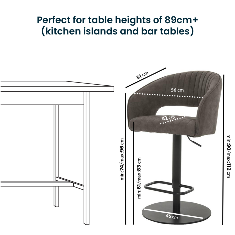 ONLY OPENED - Grey Faux Leather Adjustable Bar Stool with Back - Runa