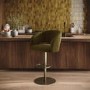 ONLY OPENED - Curved Olive Green Velvet Adjustable Swivel Bar Stool with Brass Base - Runa