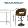 ONLY OPENED - Curved Olive Green Velvet Adjustable Swivel Bar Stool with Brass Base - Runa