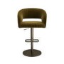 ONLY OPENED - Curved Olive Green Velvet Adjustable Swivel Bar Stool with Brass Base - Runa