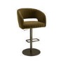 ONLY OPENED - Curved Olive Green Velvet Adjustable Swivel Bar Stool with Brass Base - Runa