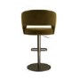 ONLY OPENED - Curved Olive Green Velvet Adjustable Swivel Bar Stool with Brass Base - Runa