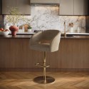 A1/RUN018 ONLY OPENED - Curved Beige Faux Leather Adjustable Swivel Bar Stool with Gold Base - Runa
