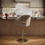 ONLY OPENED - Curved Beige Faux Leather Adjustable Swivel Bar Stool with Gold Base - Runa
