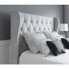 GRADE A1 - Safina Diamante Wing Back Double Ottoman Bed in Grey Velvet