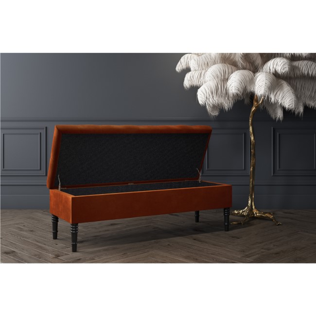 GRADE A2 - Safina Ottoman Storage Bench in Burnt Orange Velvet with Bolster Cushions