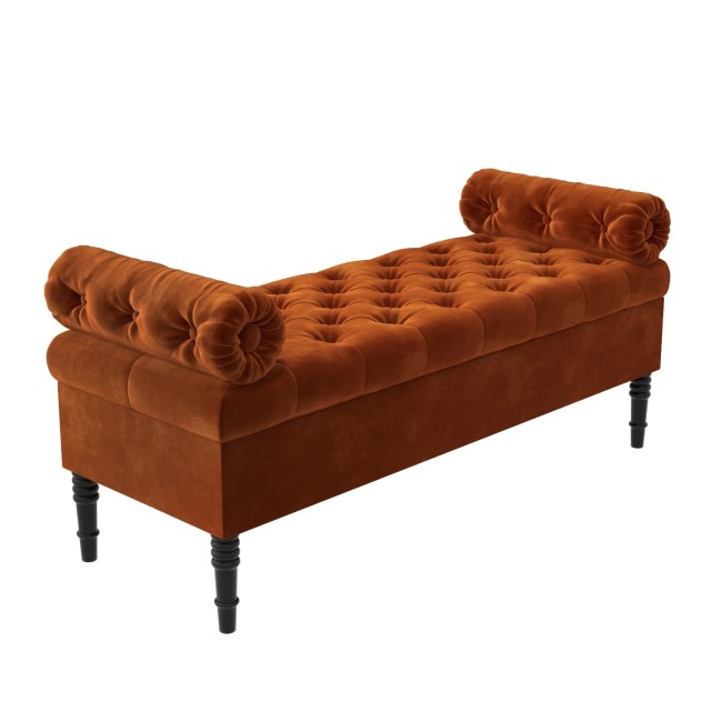 GRADE A2 - Safina Ottoman Storage Bench in Burnt Orange Velvet with Bolster Cushions