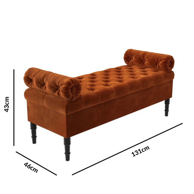 GRADE A2 - Safina Ottoman Storage Bench in Burnt Orange Velvet with Bolster Cushions