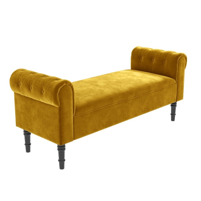 GRADE A1 - Safina Yellow Velvet Bench with Quilted Arm Rest