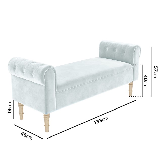 GRADE A1 - Safina Duck Egg Blue Velvet Bench with Quilted Arm Rest