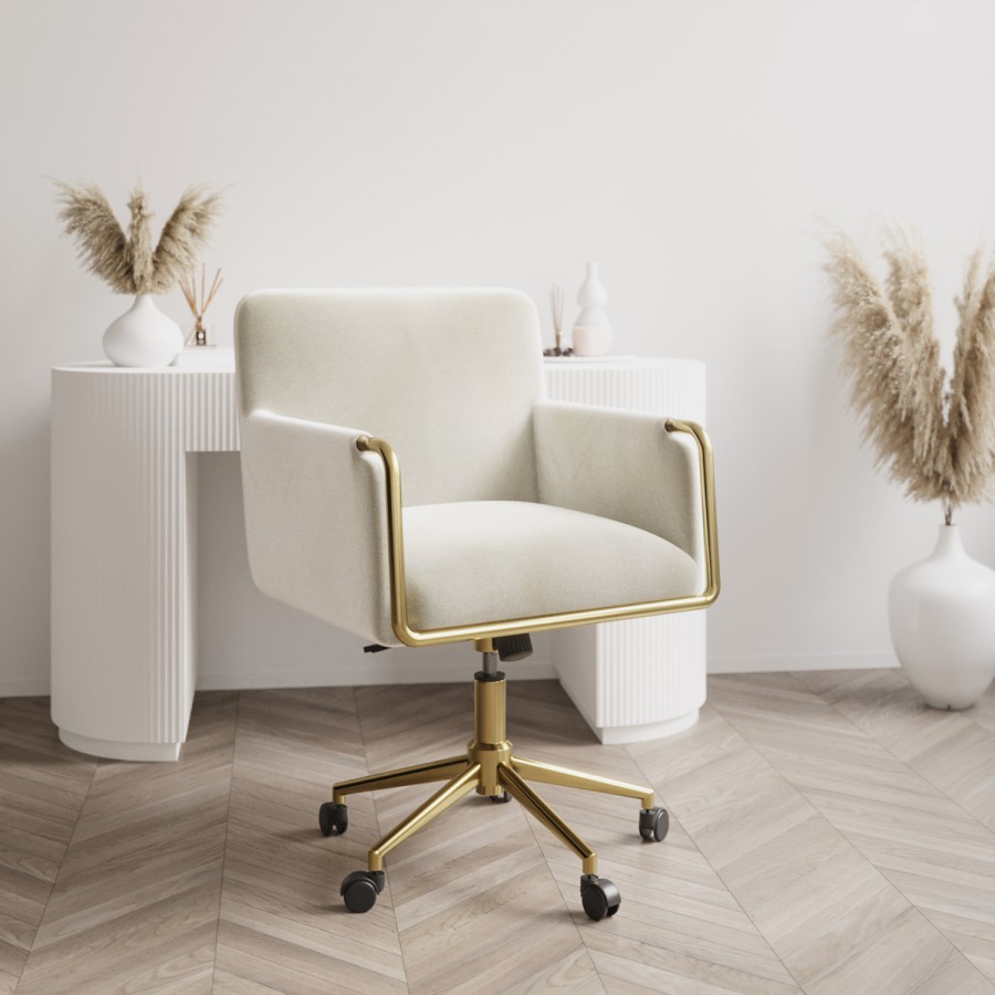 ALMOST PERFECT - Cream Velvet Tub Office Chair - Sonny