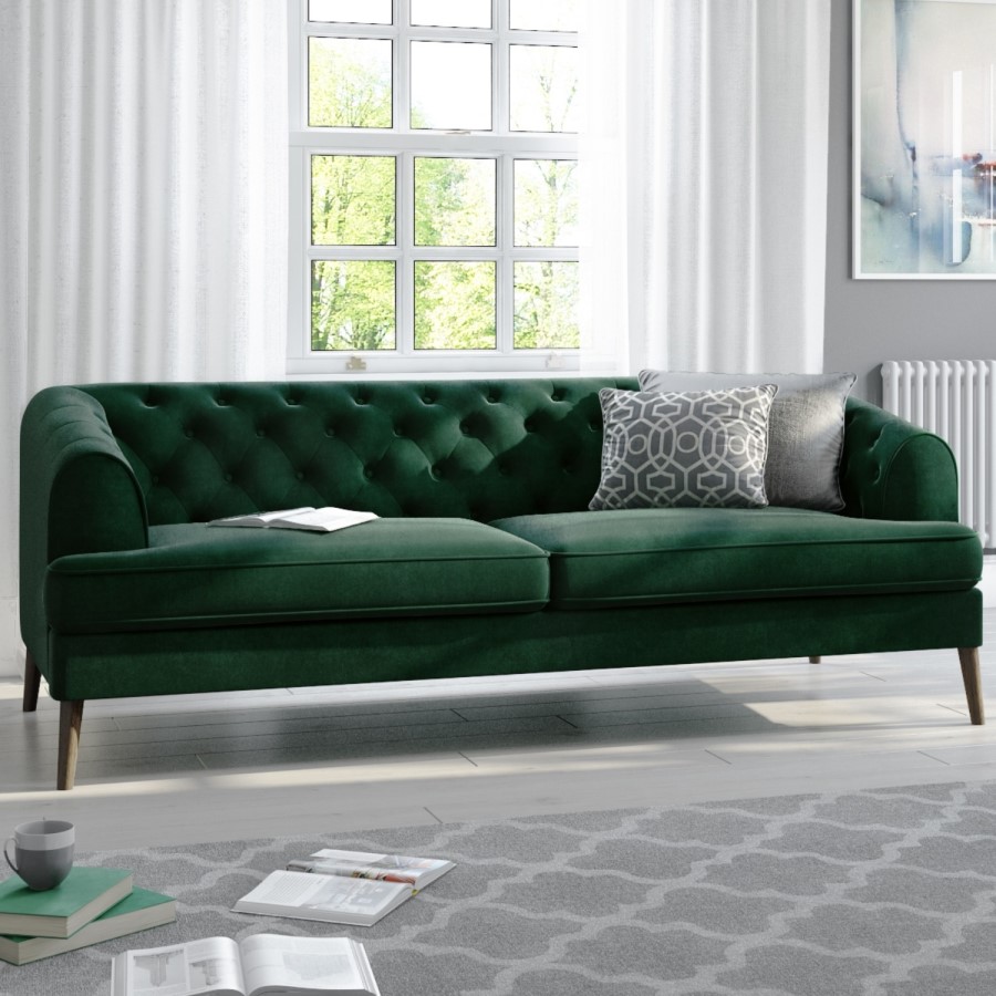 GRADE A2 - Inez Chesterfield Sofa in Dark Green Velvet - Seats 3