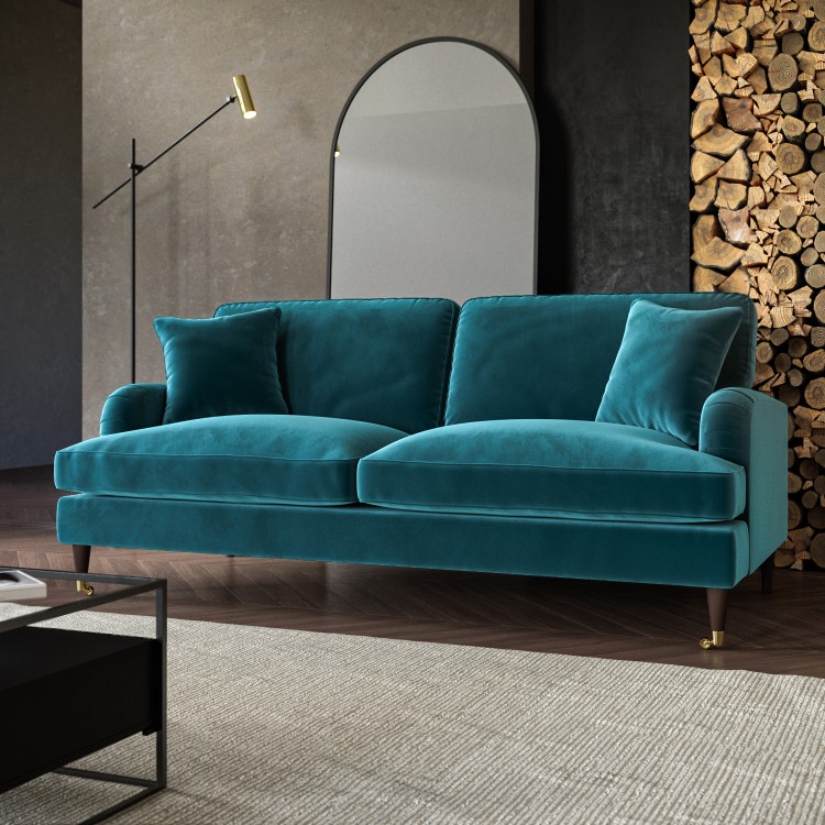 Teal Velvet 3 Seater Sofa - Payton