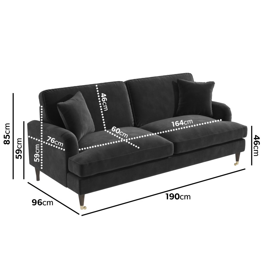 GRADE A2 - Charcoal Velvet 3 Seater Sofa - Payton