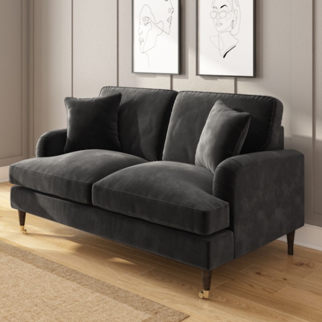 ONLY OPENED - Payton Charcoal Grey Velvet 2 Seater Sofa