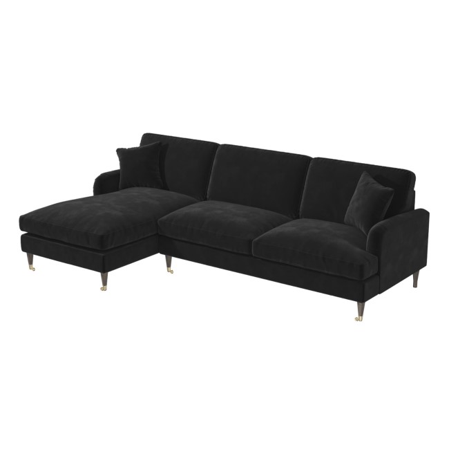 Black Velvet Left Hand Facing Corner 4 Seater Sofa - Payton