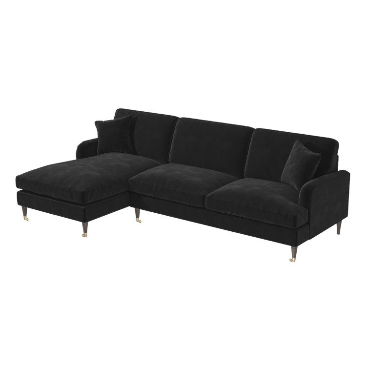 ALMOST PERFECT - Black Velvet Left Hand Facing L Shaped Sofa - Seats 4 - Payton