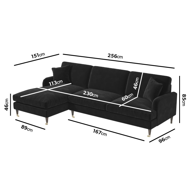 ALMOST PERFECT - Black Velvet Left Hand Facing L Shaped Sofa - Seats 4 - Payton