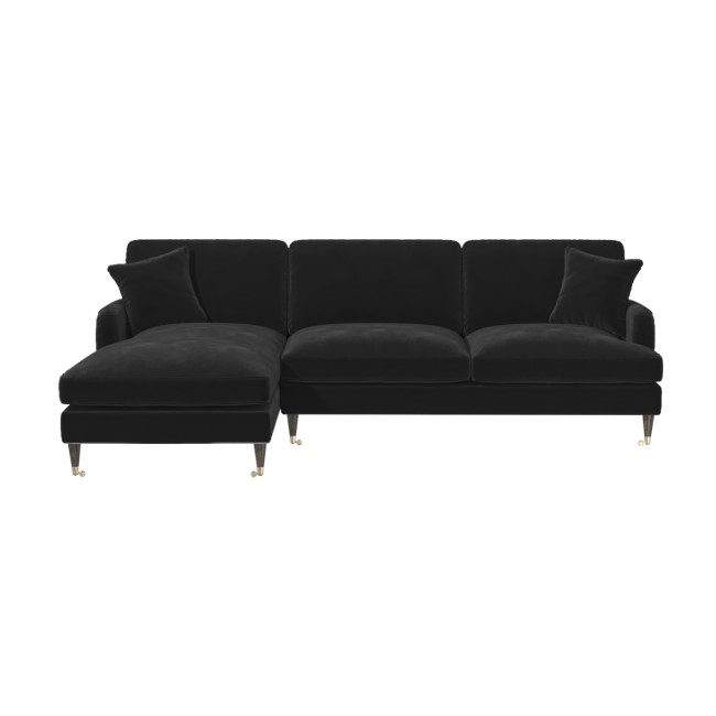 Black Velvet Left Hand Facing Corner 4 Seater Sofa - Payton