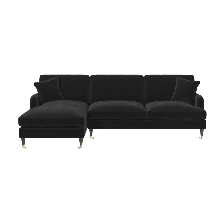 ALMOST PERFECT - Black Velvet Left Hand Facing L Shaped Sofa - Seats 4 - Payton