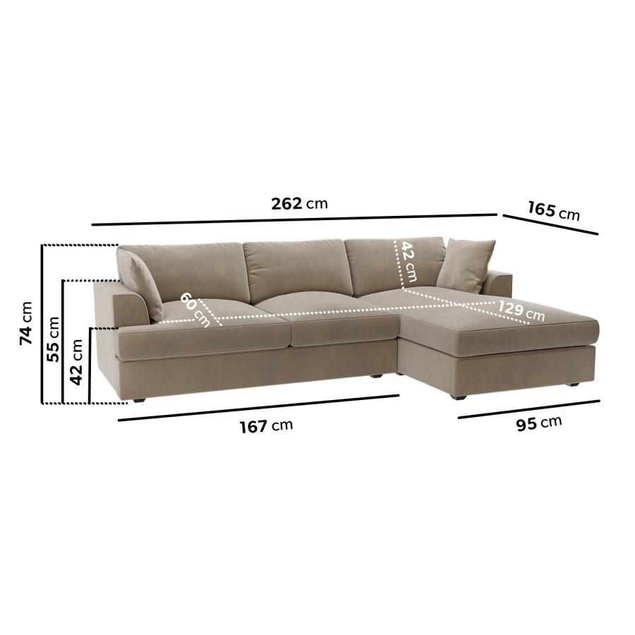 Mink Velvet Right Hand Corner Sofa and Love Seat Set - August