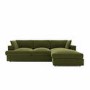 Olive Green Velvet Right Hand 4 Seater Chaise Corner Sofa - August