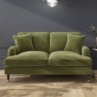 GRADE A2 - Olive Green Velvet 2 Seater Sofa - Payton