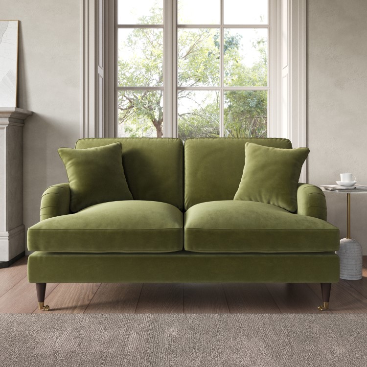 Olive Green Velvet 2 Seater Sofa - Payton