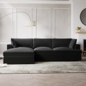 A1/SOF176 ONLY OPENED - Dark Grey Velvet Left Hand L Shaped Sofa - Seats 4 - August