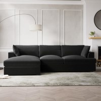 ONLY OPENED - Dark Grey Velvet Left Hand L Shaped Sofa - Seats 4 - August