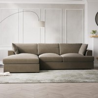 ALMOST PERFECT - Mink Velvet Left Hand L Shaped Sofa - Seats 4 - August ALMOST PERFECT - Mink Velvet Left Hand L Shaped Sofa - Seats 4 - August