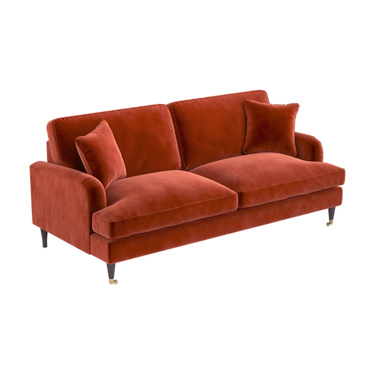 ALMOST PERFECT - Burnt Orange Velvet 3 Seater Sofa - Payton