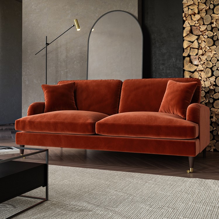 ALMOST PERFECT - Burnt Orange Velvet 3 Seater Sofa - Payton