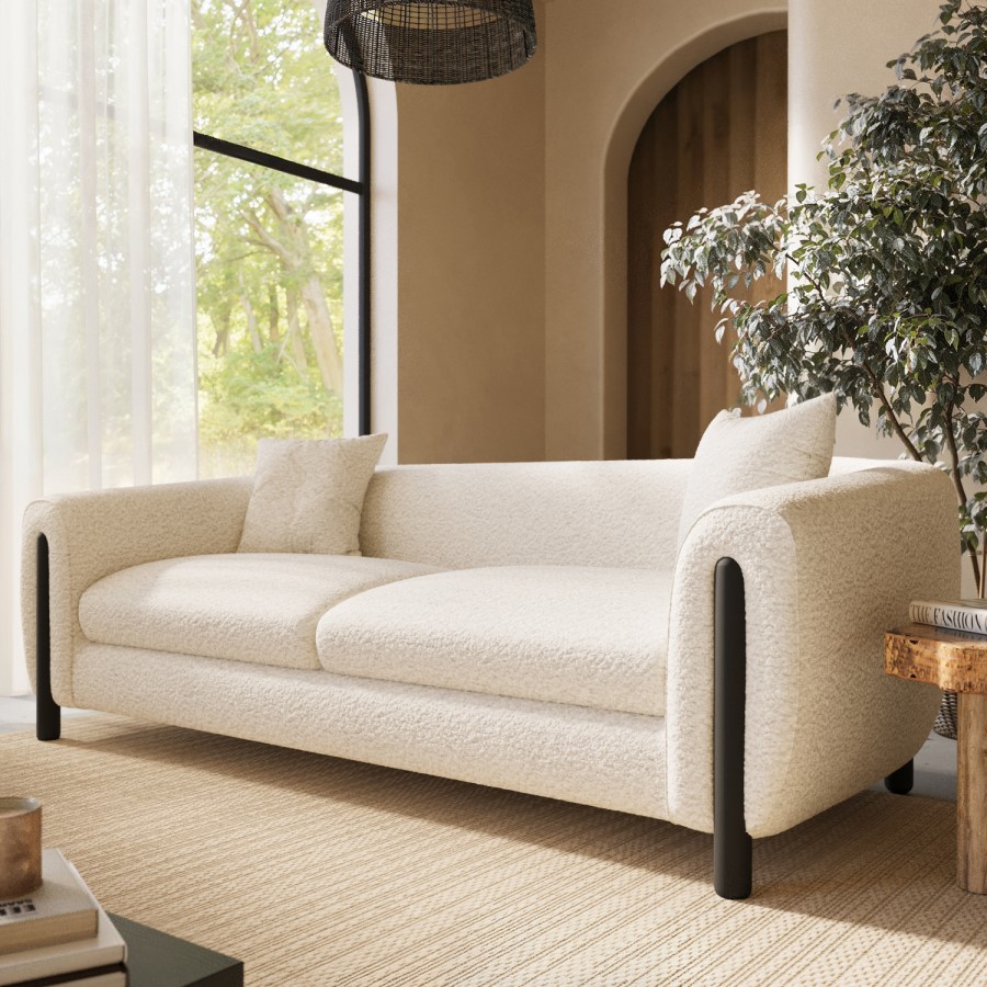Cream Teddy Curved 3 Seater Sofa - Sierra
